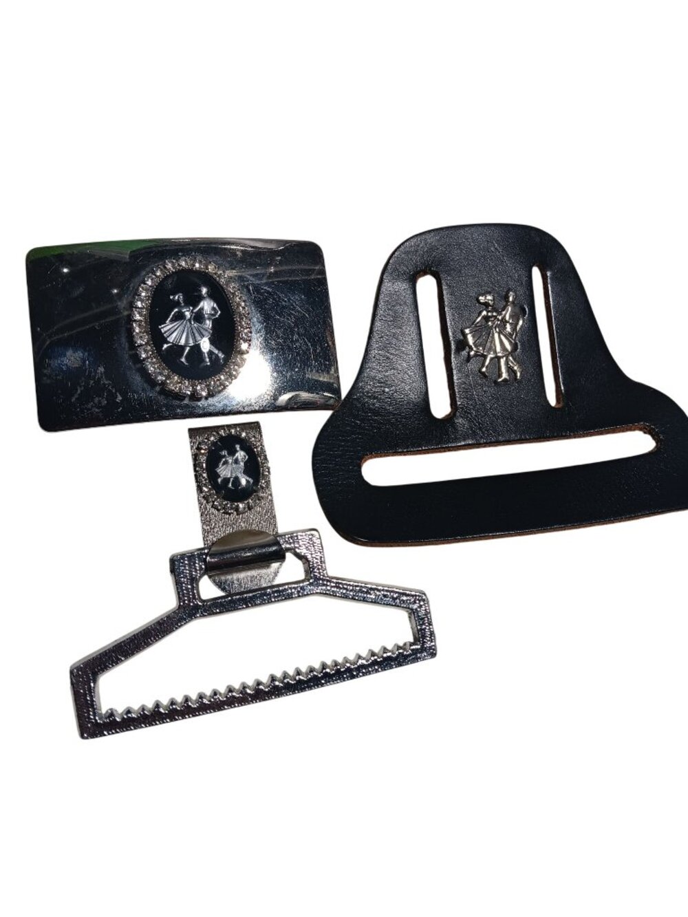Vintage SQUARE DANCE WESTERN COWBOY BUCKLE &amp; HANKY SASH CLIP FITS 1.5"